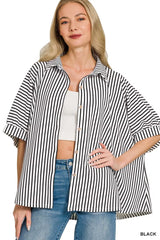 Trendsi Zenana Oversized Stripe Button Down Shirt -