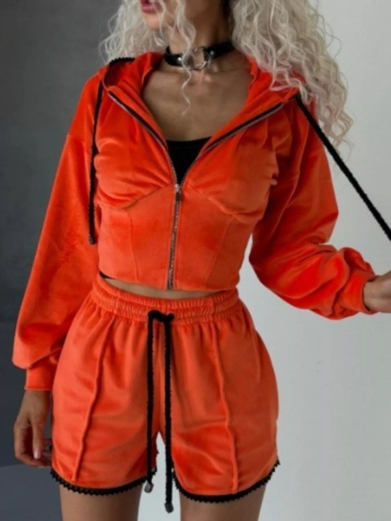 Trendsi Drawstring Zip-Up Hoodie and Shorts Set -