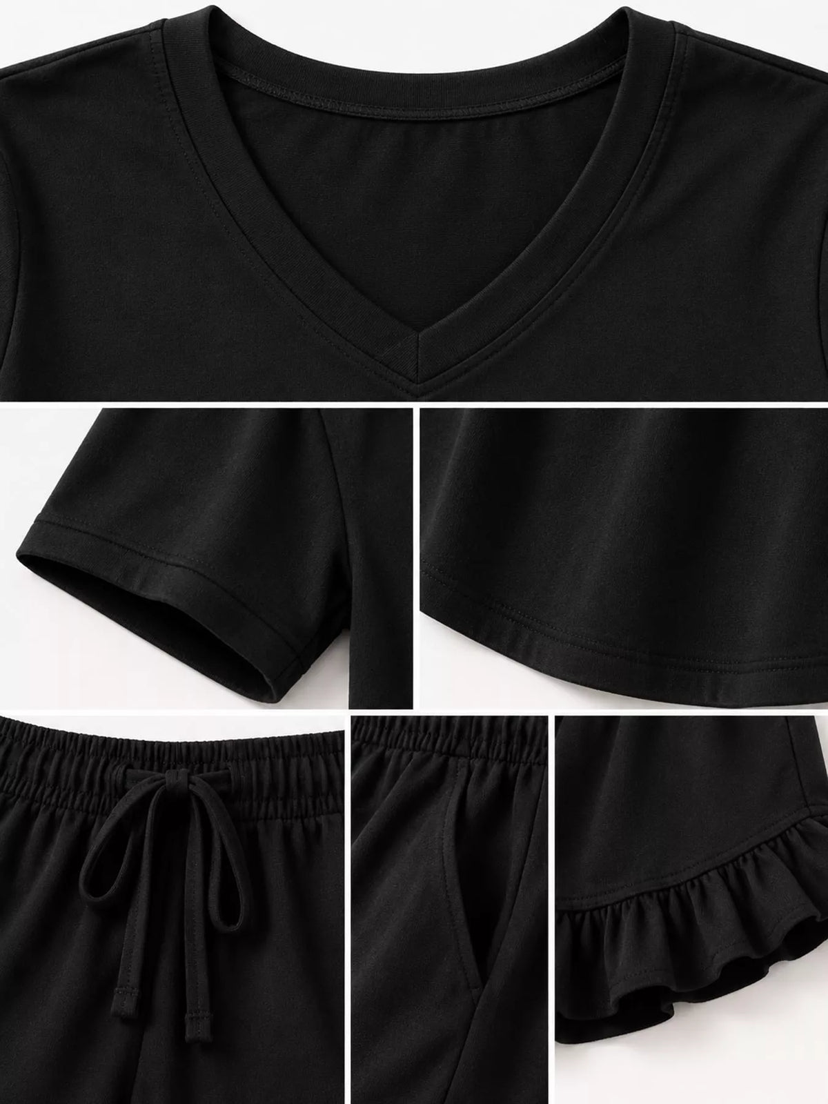 V-Neck Short Sleeve Lounge Set — construction details