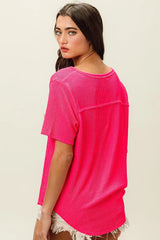 Trendsi BiBi Waved Rib U Neck Top With Front Pocket -