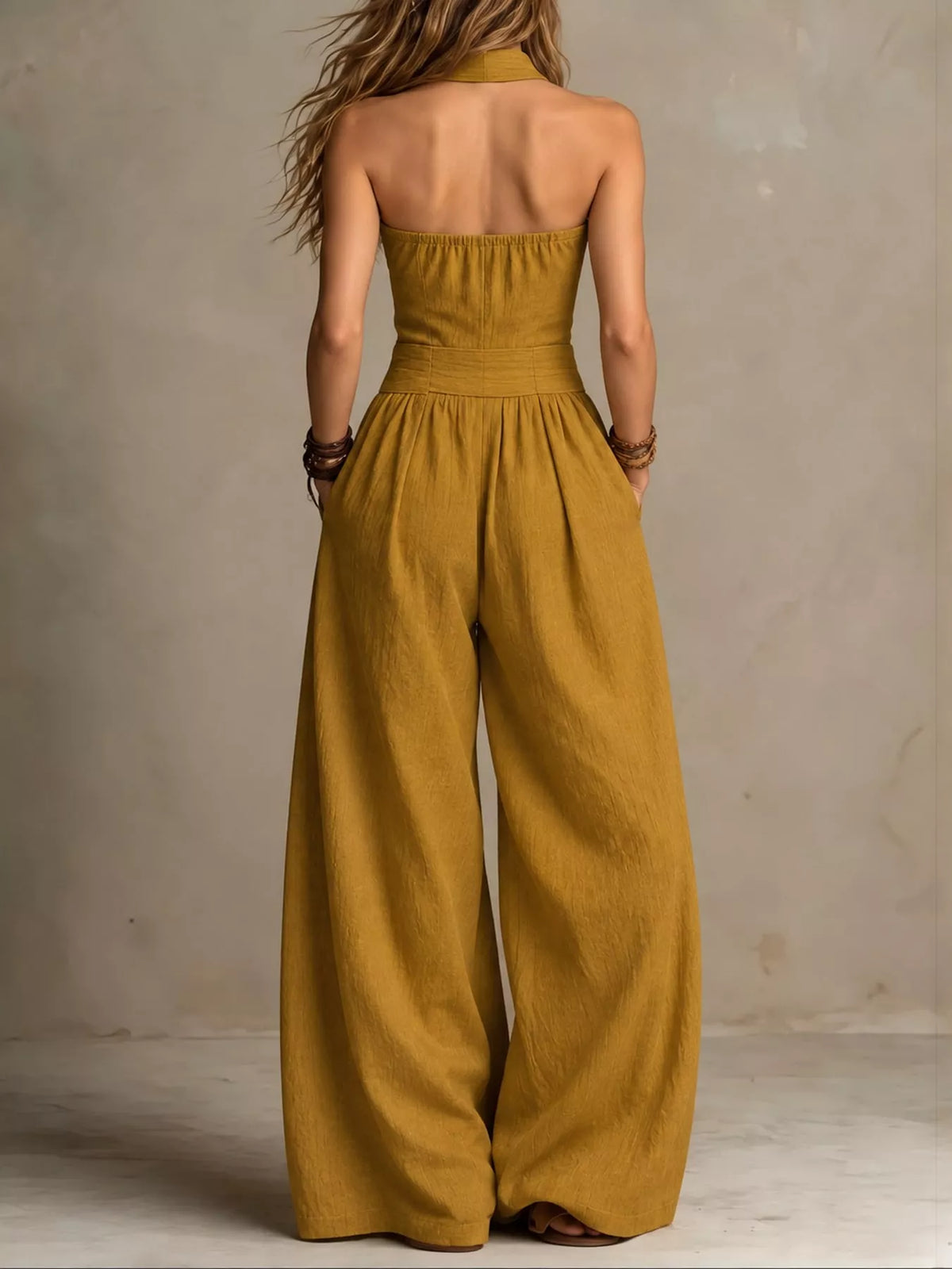 Wide-leg jumpsuit, mustard back