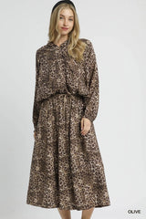 Trendsi Umgee Drawstring Leopard Midi Skirt -