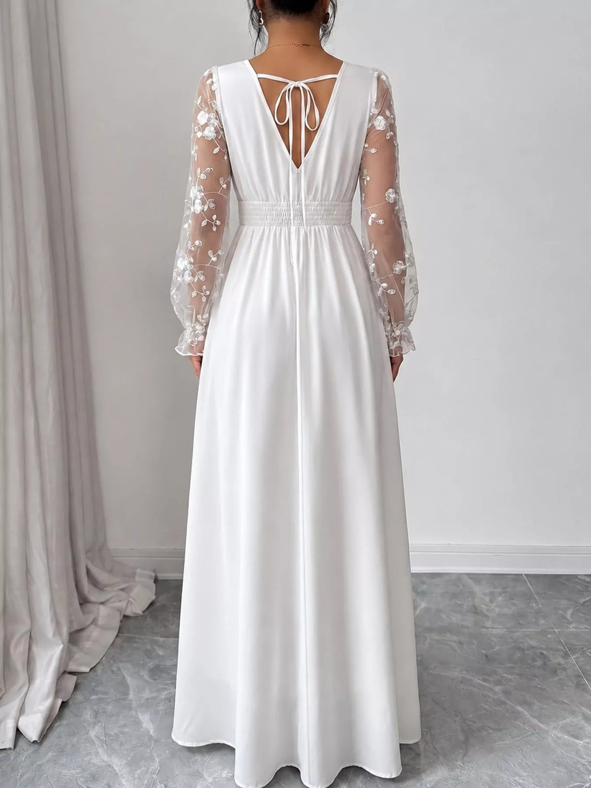 V-neck long sleeve maxi dress, back view