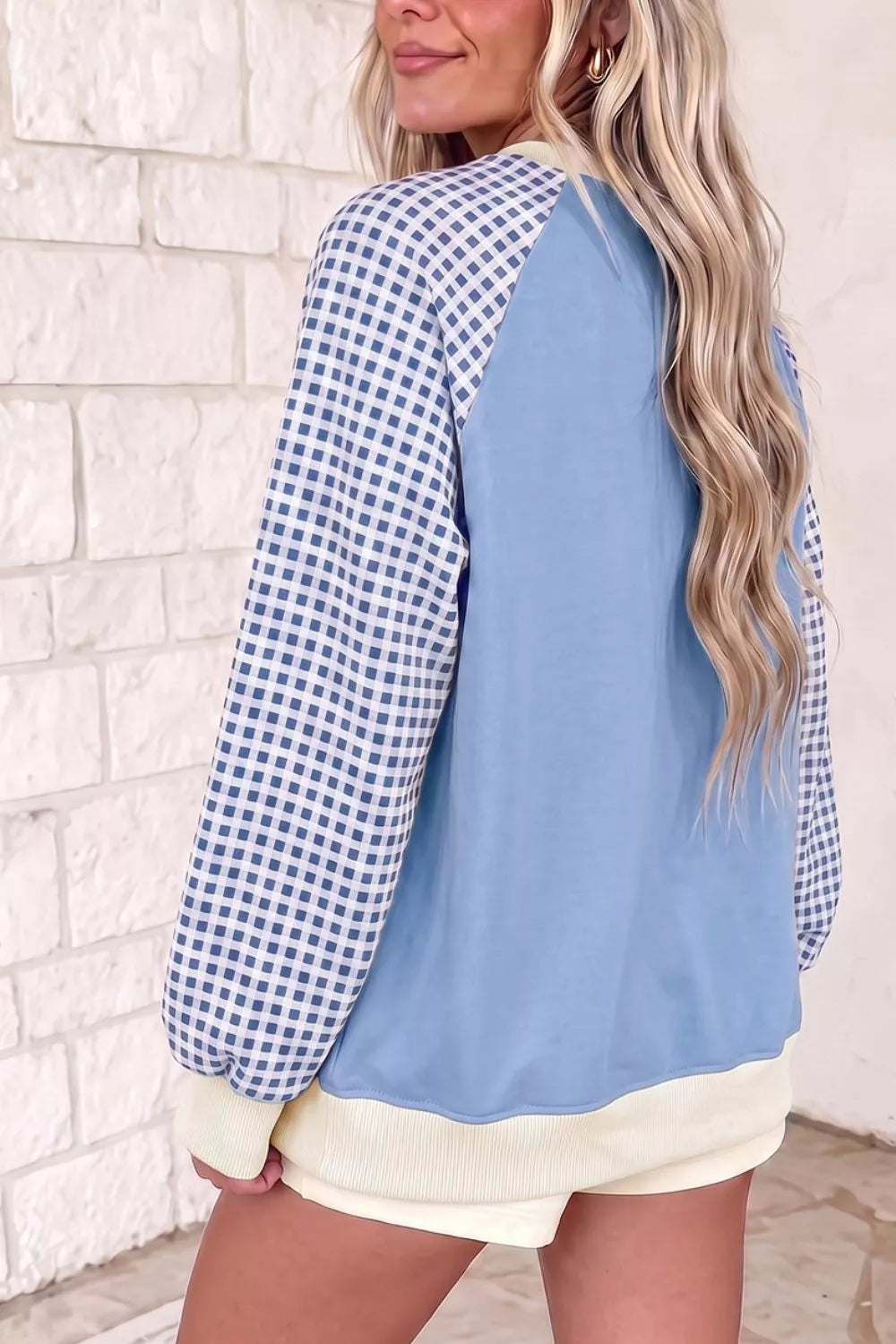 Trendsi Plaid Raglan Sleeve Round Neck Sweatshirt -