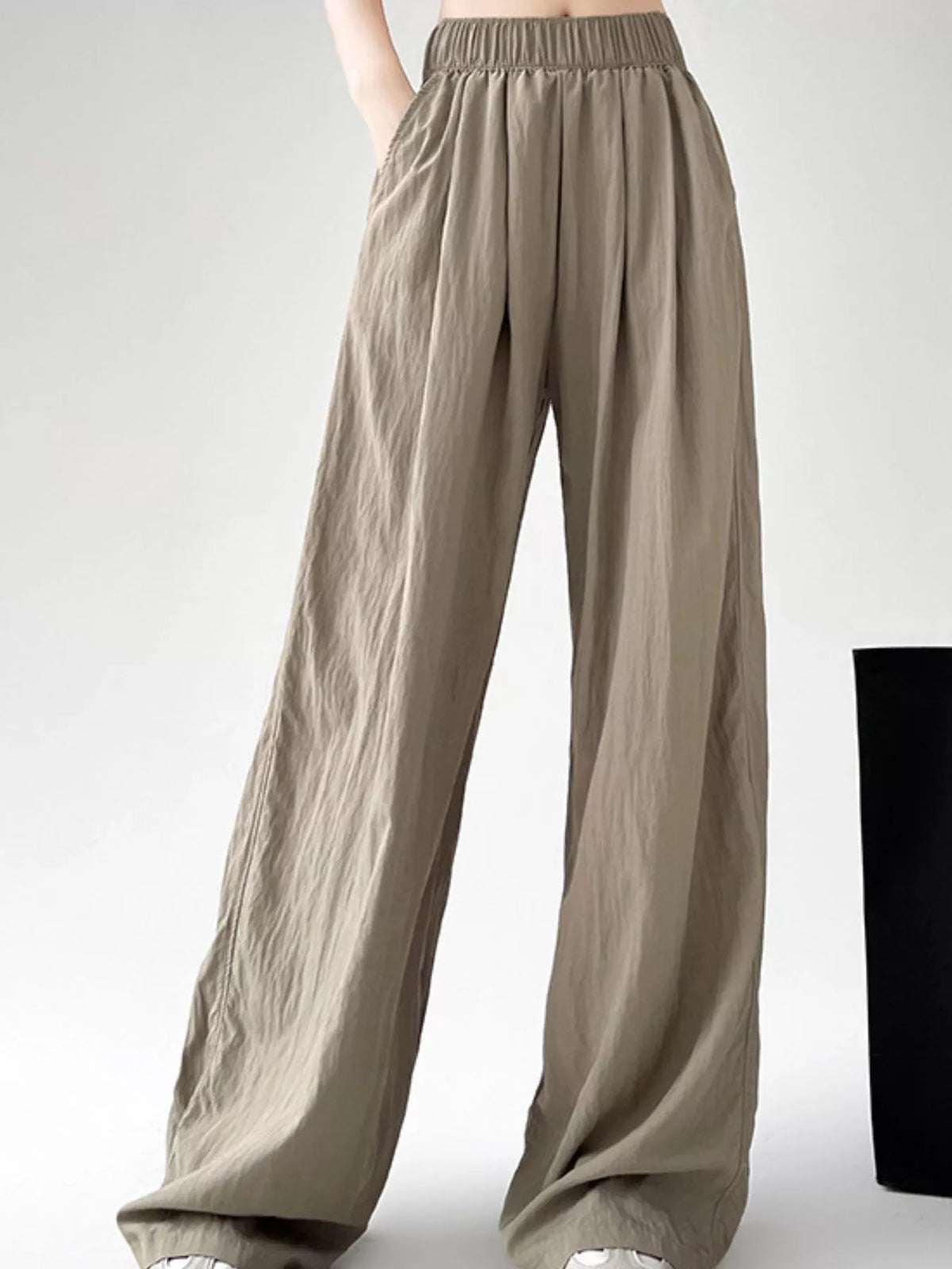 Women's High-Waisted Loose Fit Wide-Leg Casual Pants in taupe — front view