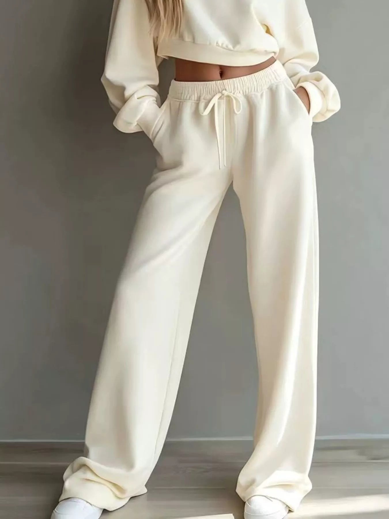 Trendsi Round Neck Cropped Sweatshirt and Wide-Leg Pants Set -