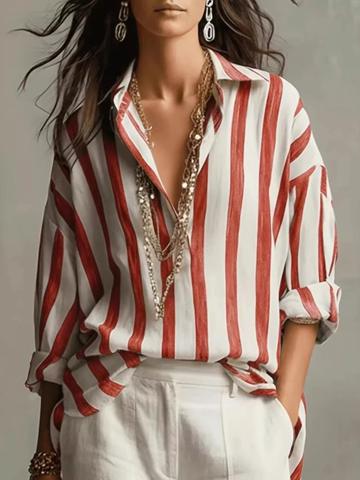 Oversized Striped Long Sleeve Shirt, front view
