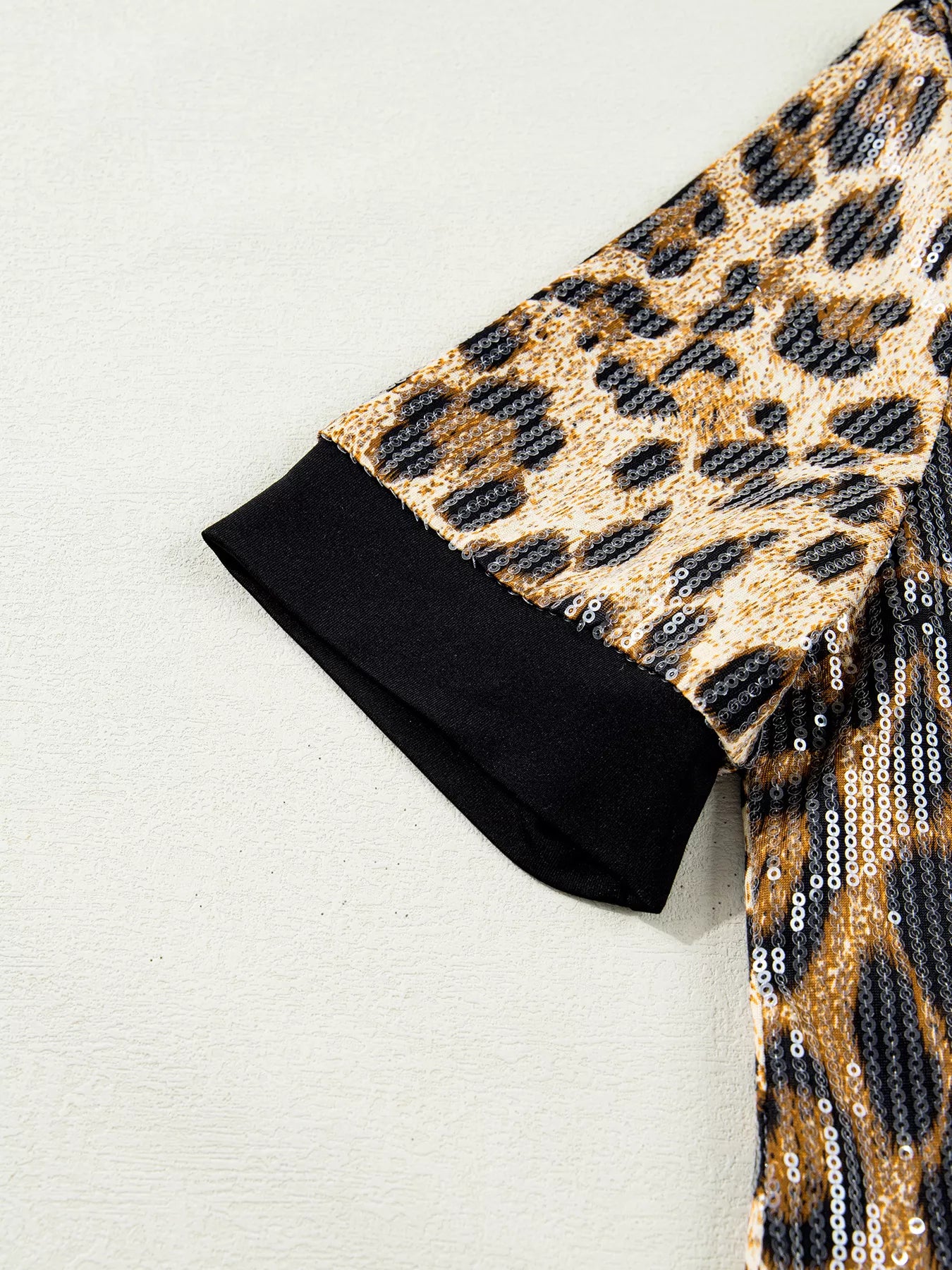 Trendsi Sequin Leopard Pattern Short Sleeve Top -