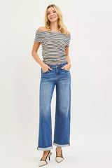 Trendsi RISEN Full Size High Rise Relaxed Fit Ankle Straight Cuff Jeans Plus Size - Pants