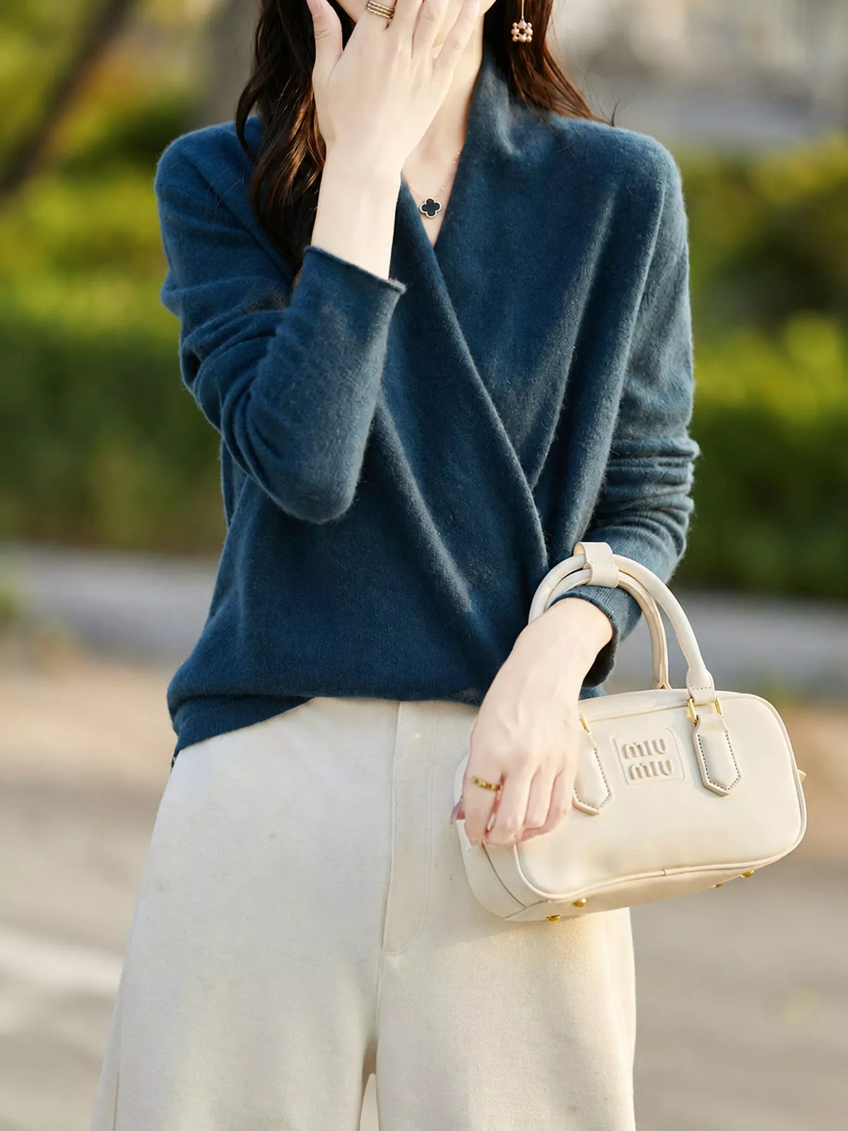 Surplice Long Sleeve Sweater — front view