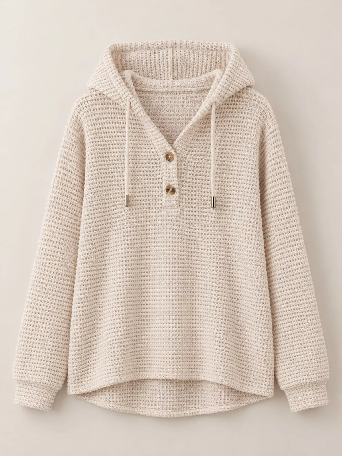 Beige waffle knit button-detail hoodie, product view