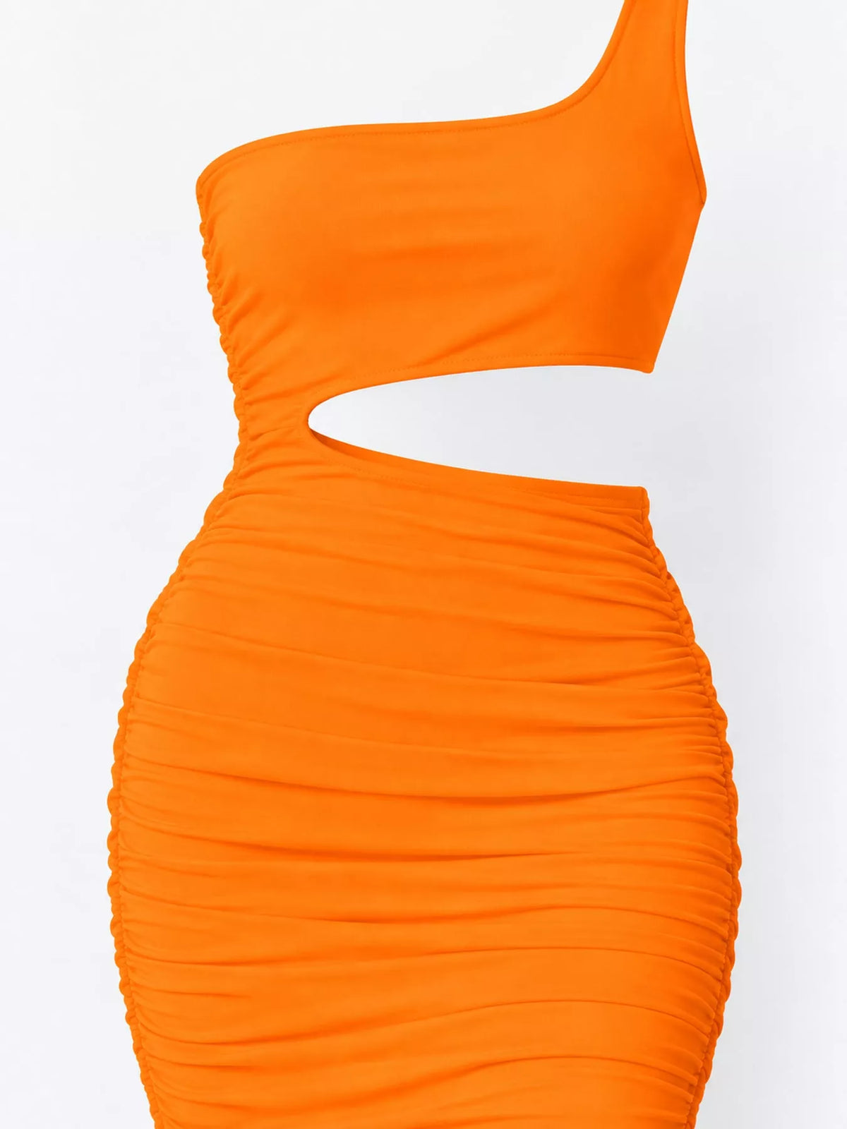One-shoulder cutout dress, orange waist detail
