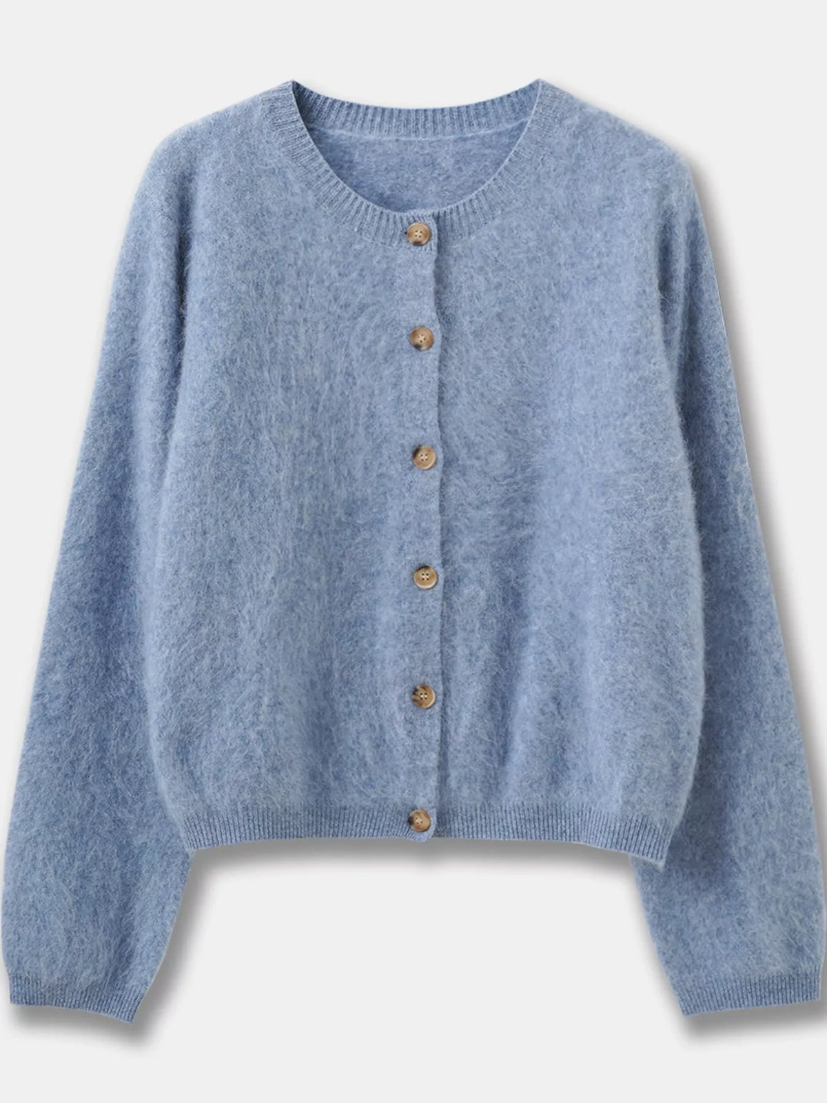 Blue fuzzy button up cropped cardigan