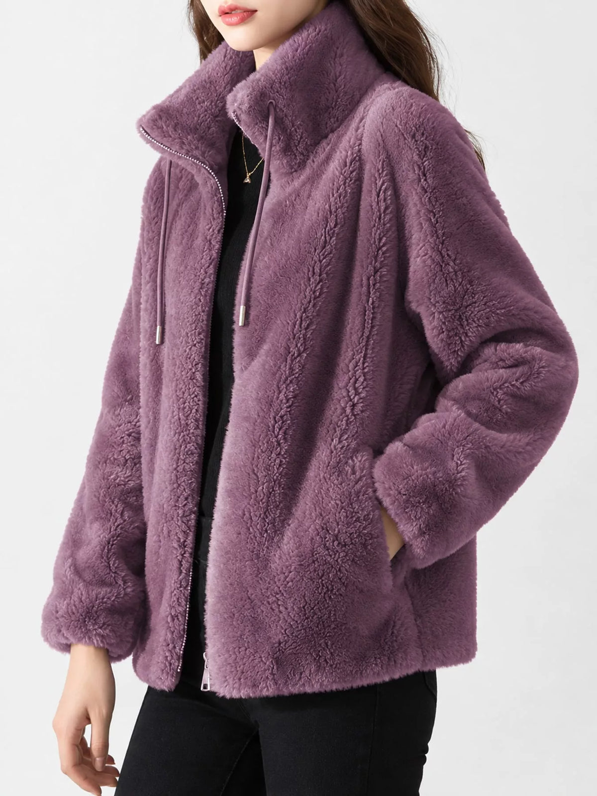 Faux-fur jacket, purple side