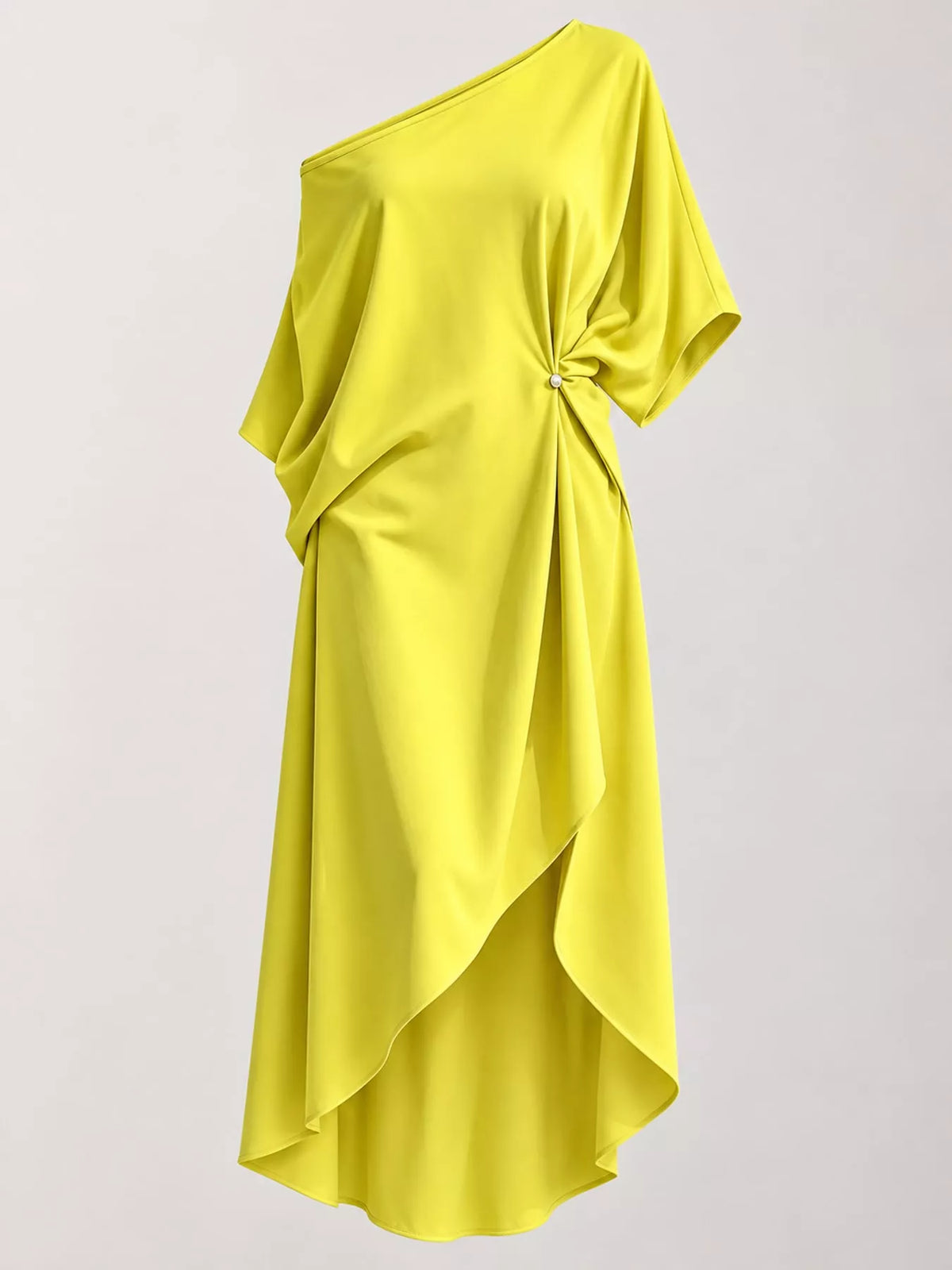 One-shoulder dress, yellow hanging front