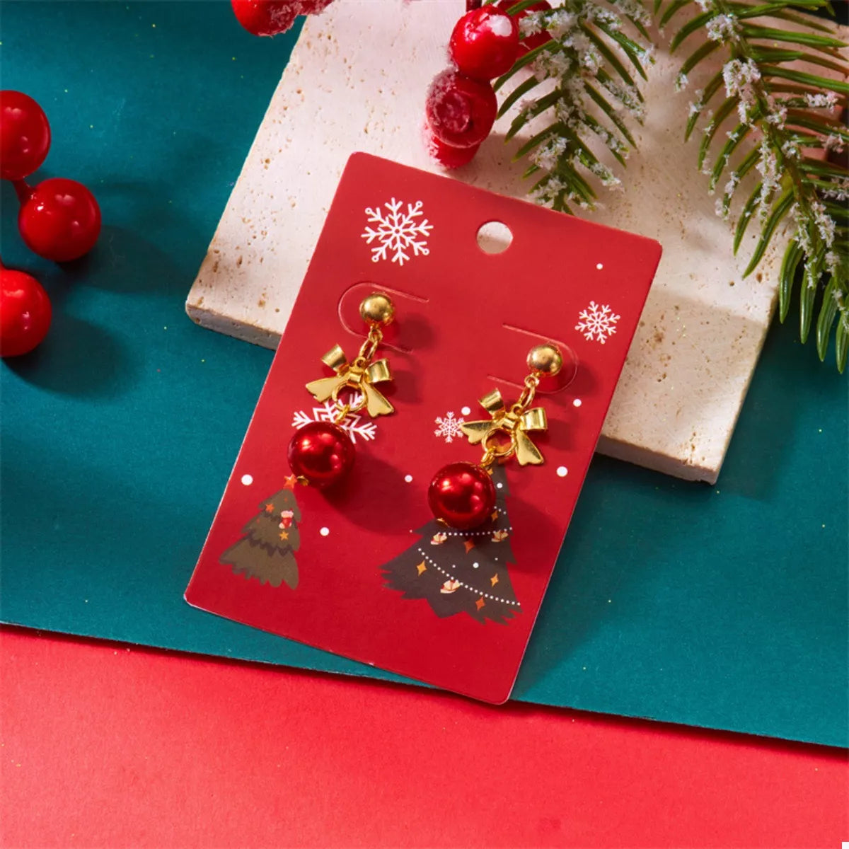 Trendsi Christmas 18K Gold-Plated Ball Drop Earrings -