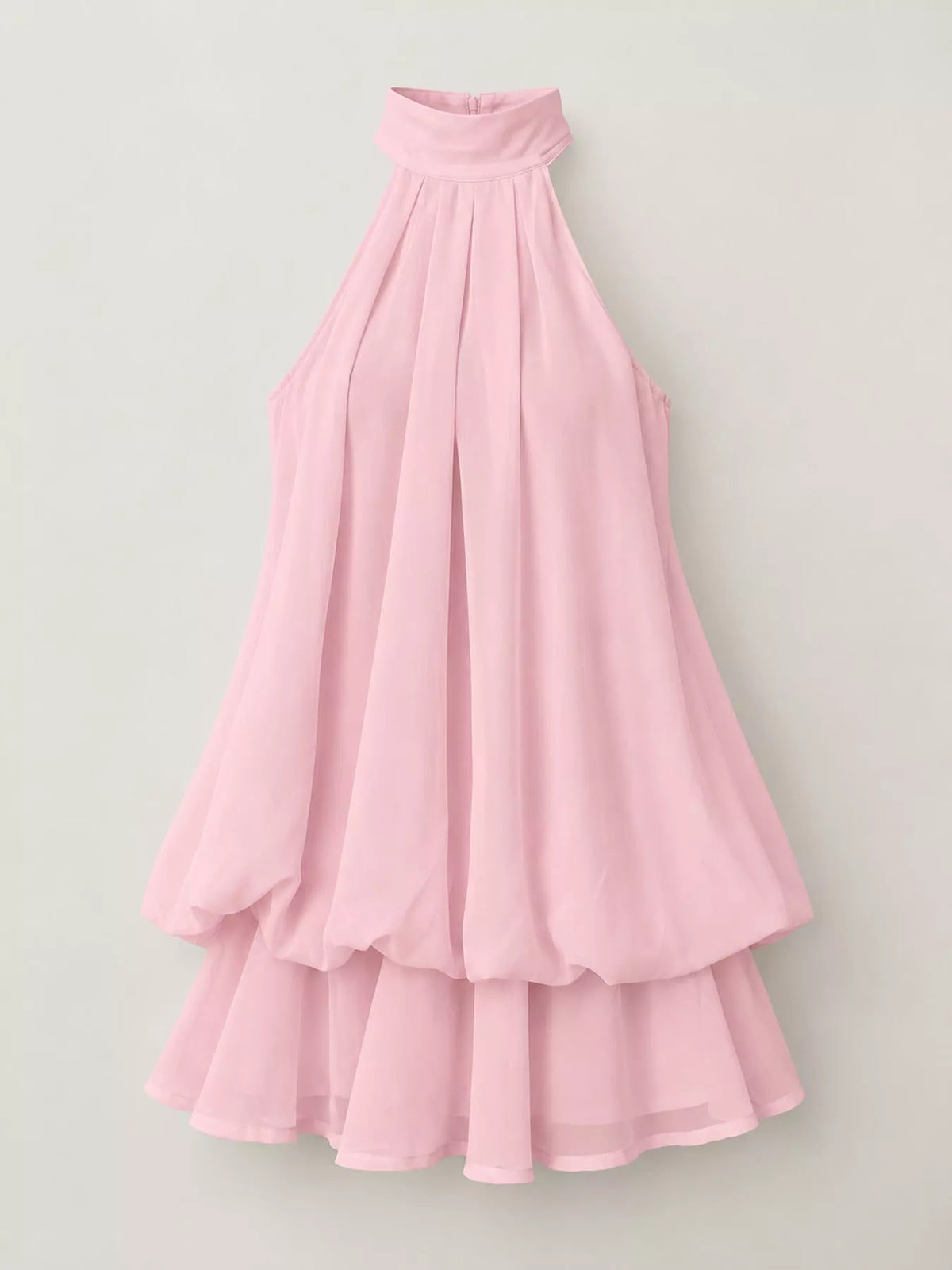 Pink halter neck layered mini dress, front product view