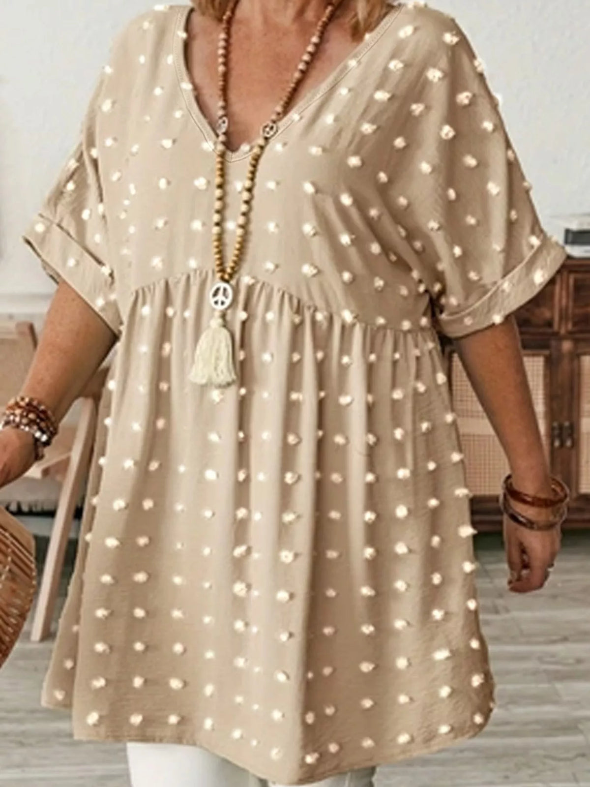 Swiss-dot blouse, beige front
