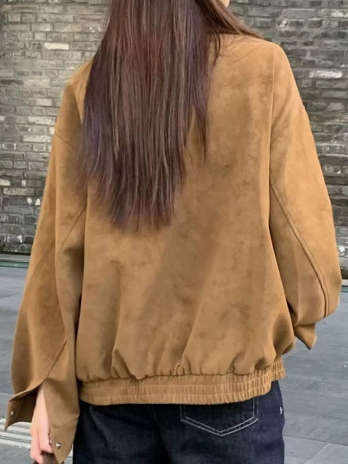Zip-Up Elastic Hem Jacket — back view