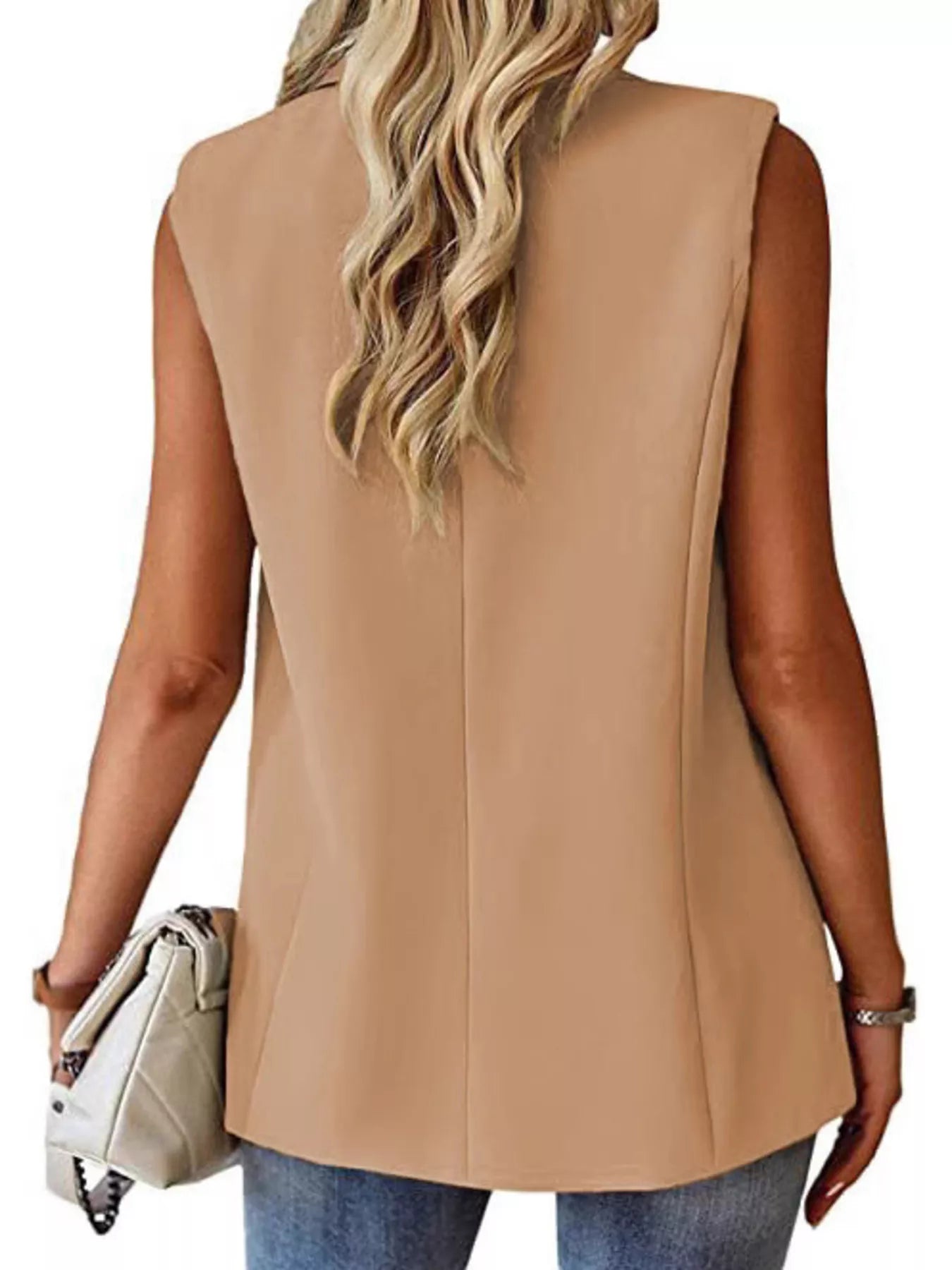Trendsi Full Size One Button Lapel Collar Vest Coat Plus Size -