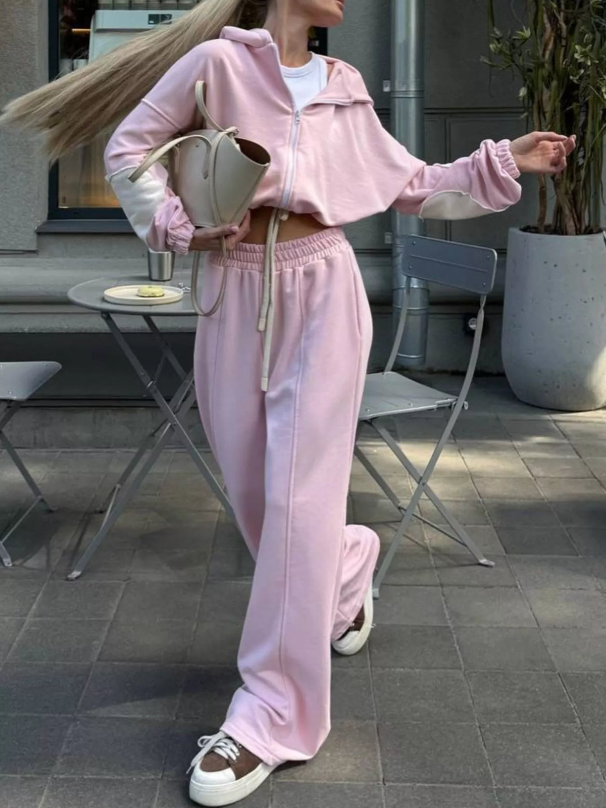 Trendsi Zip Up Hoodie and Wide-Leg Pants Set -