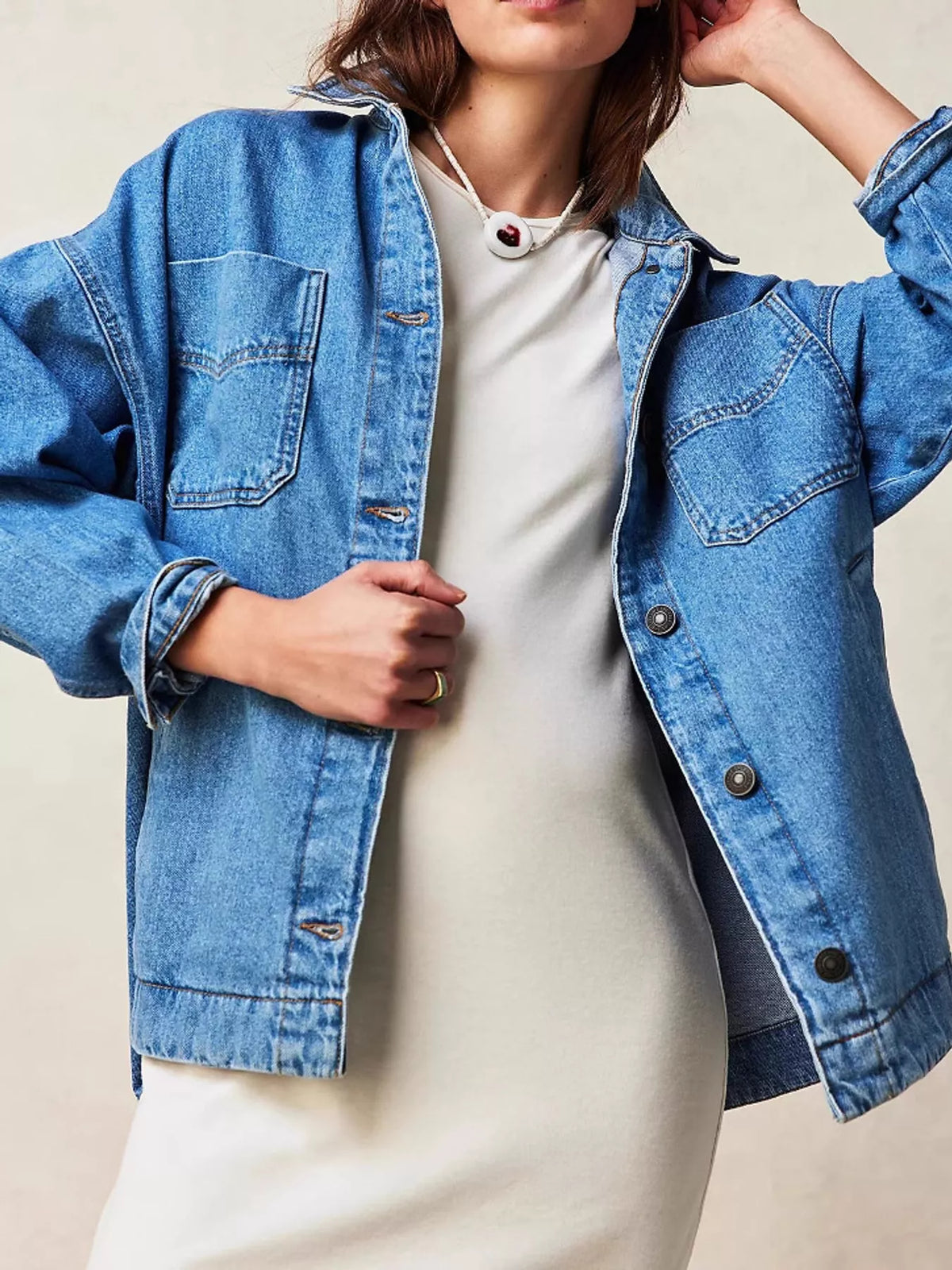 Blue button up long sleeve denim jacket