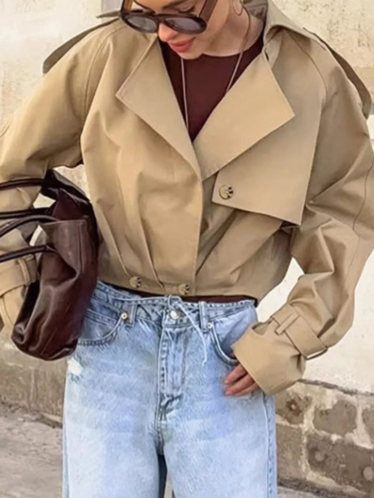 Trendsi Wide Lapel Cropped Trench Coat -