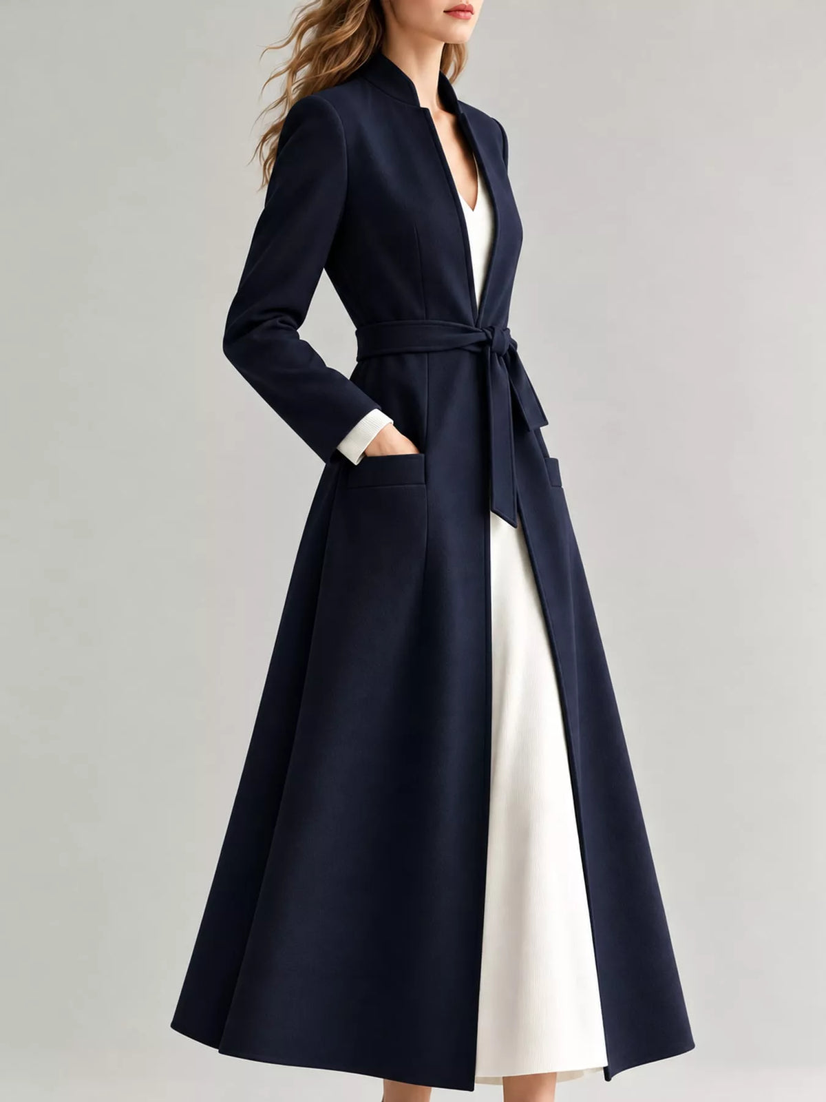 Longline Belted Trench Coat — side view