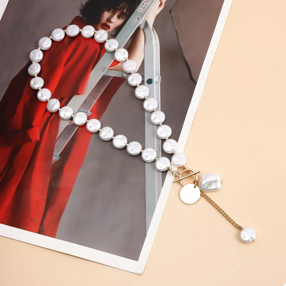 Trendsi 18K Gold-Plated Pearl Drop Necklace -