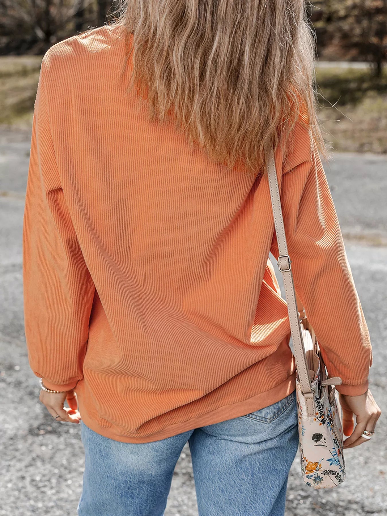 Trendsi Halloween Leopard Pumpkin Patchwork Ribbed Sweatshirt -