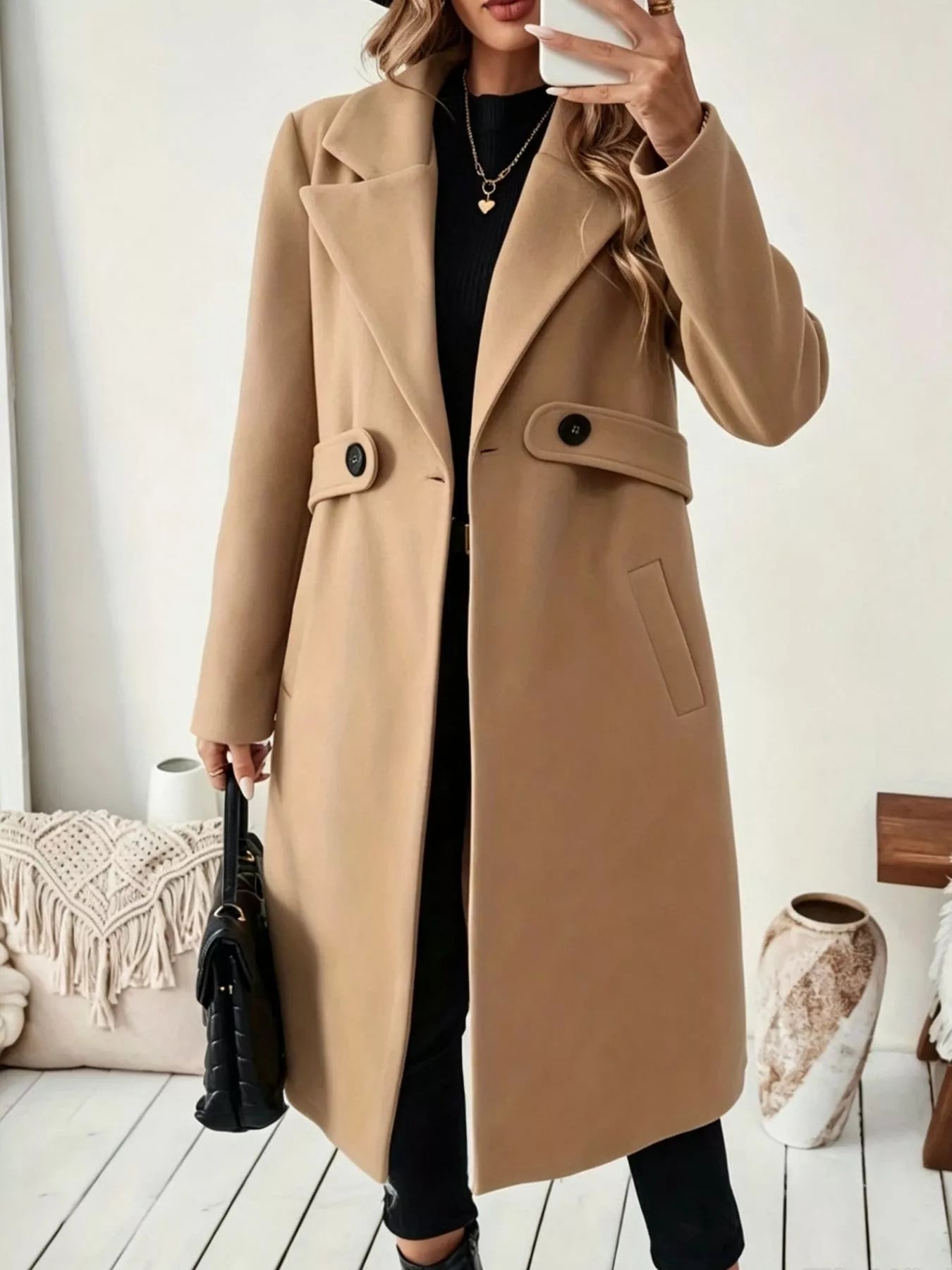 Trendsi Single-Button Longline Coat -