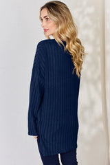Trendsi Basic Bae Full Size Ribbed Half Button Long Sleeve High-Low T-Shirt - Pants