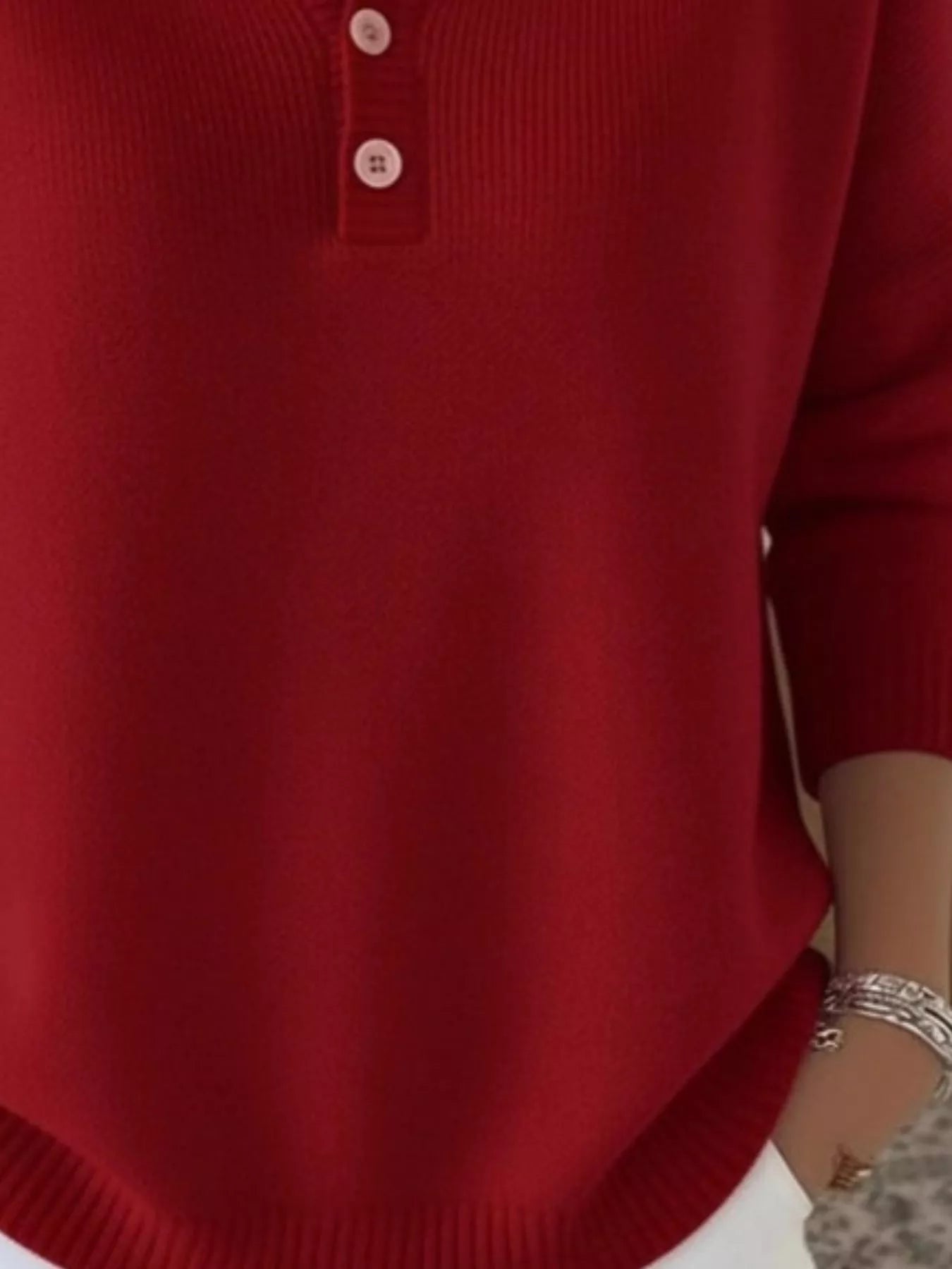 Trendsi Full Size Button Detail Ribbed Knit Sweater Plus Size -