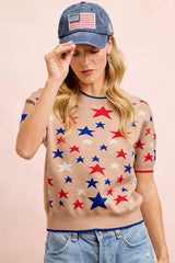 Trendsi BiBi 4th Of July Multi Star Patterned Cozy Knit Top -