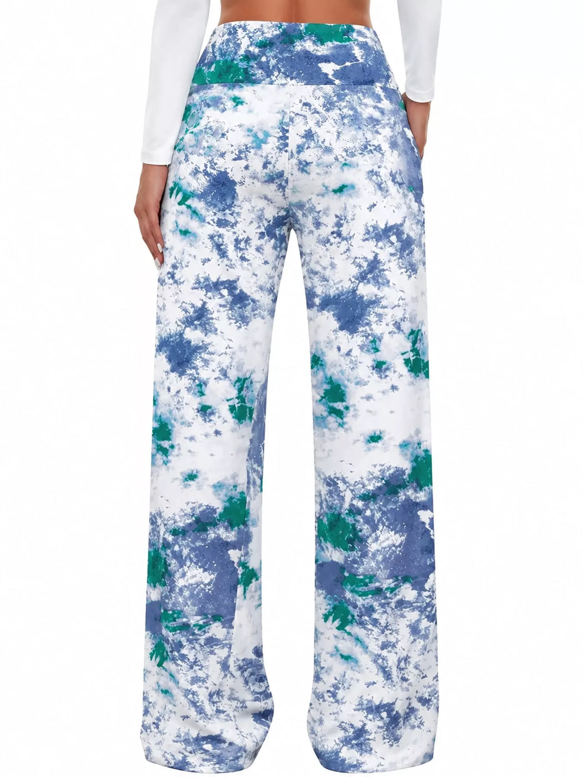 Wide-leg lounge pants, blue-green print back
