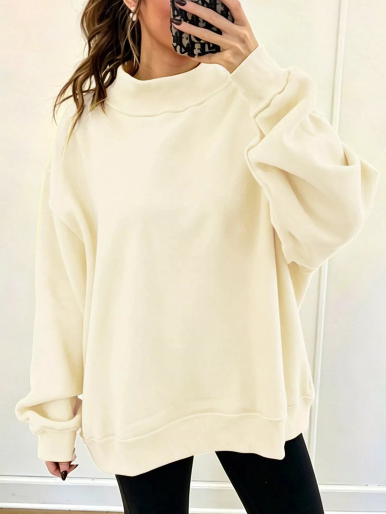 Trendsi Mock Neck Dropped Shoulder Sweatshirt -