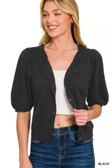Trendsi Zenana Puff Sleeve Wool Sweater Cardigan -