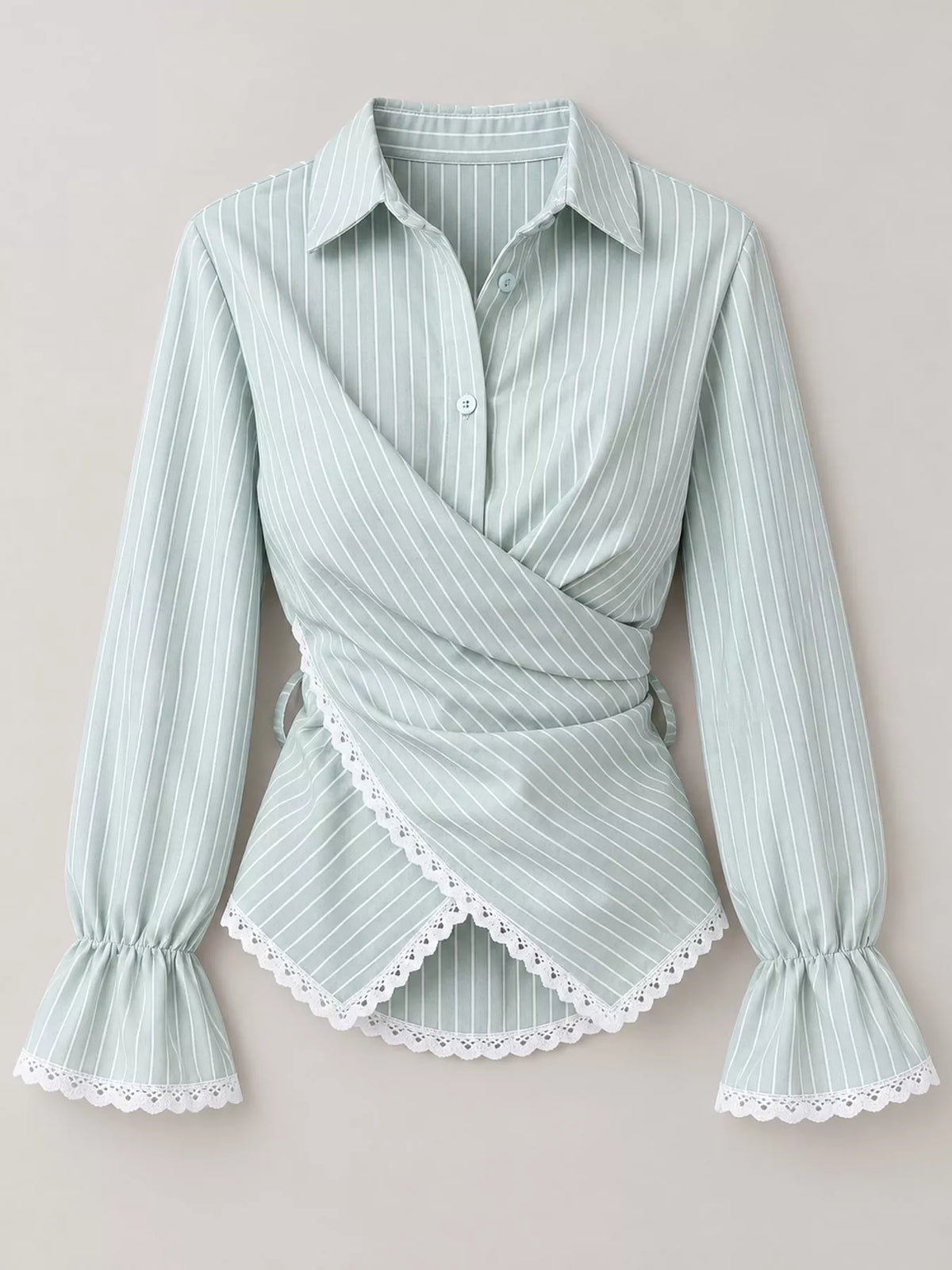 Lace-trim striped shirt, mint hanging front
