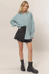 Trendsi HYFVE Stripe Button Down Long Sleeve Oversized Shirt -