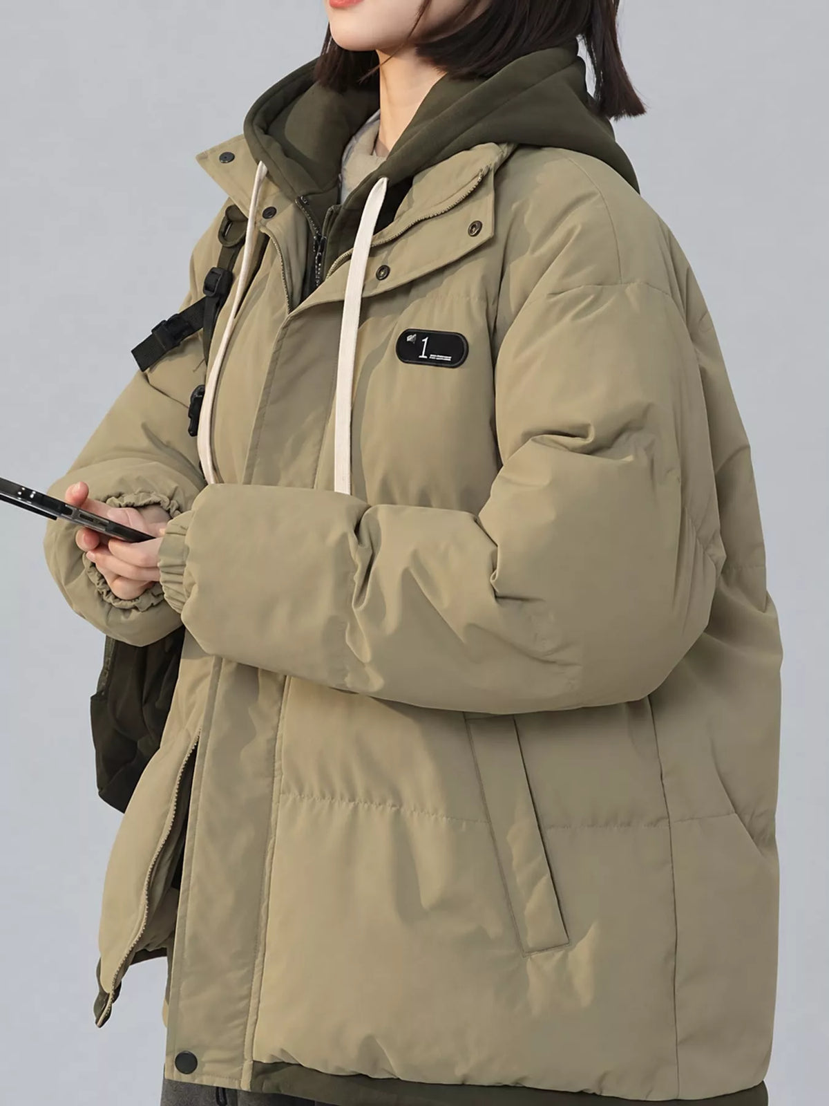 Zip-Up Hooded Puffer Jacket — front view