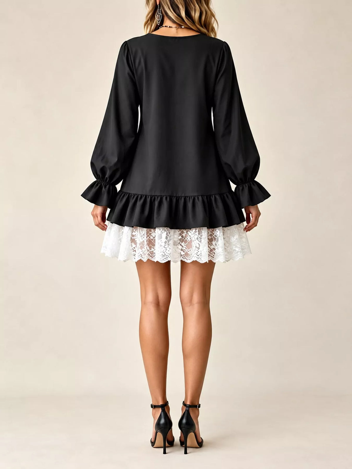 Lace-hem dress, black back