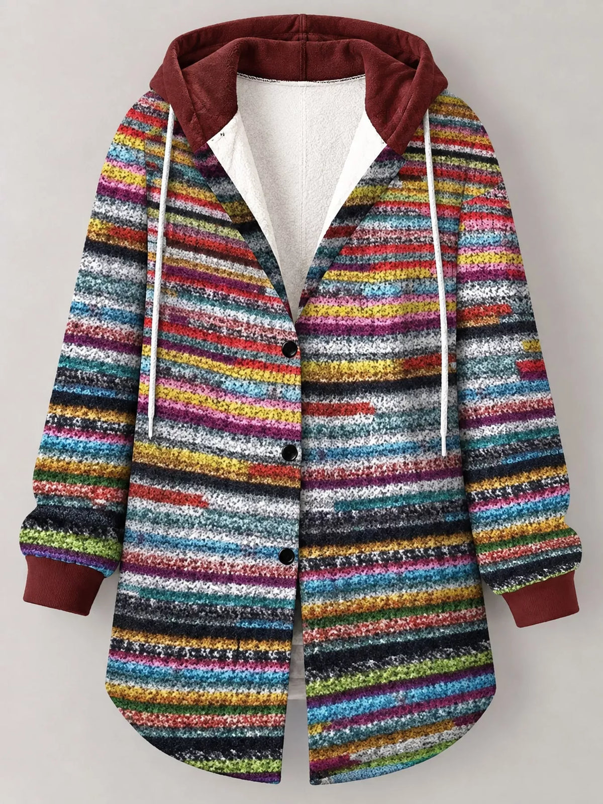 Button-Down Printed Contrast Hooded Shacket — garment front