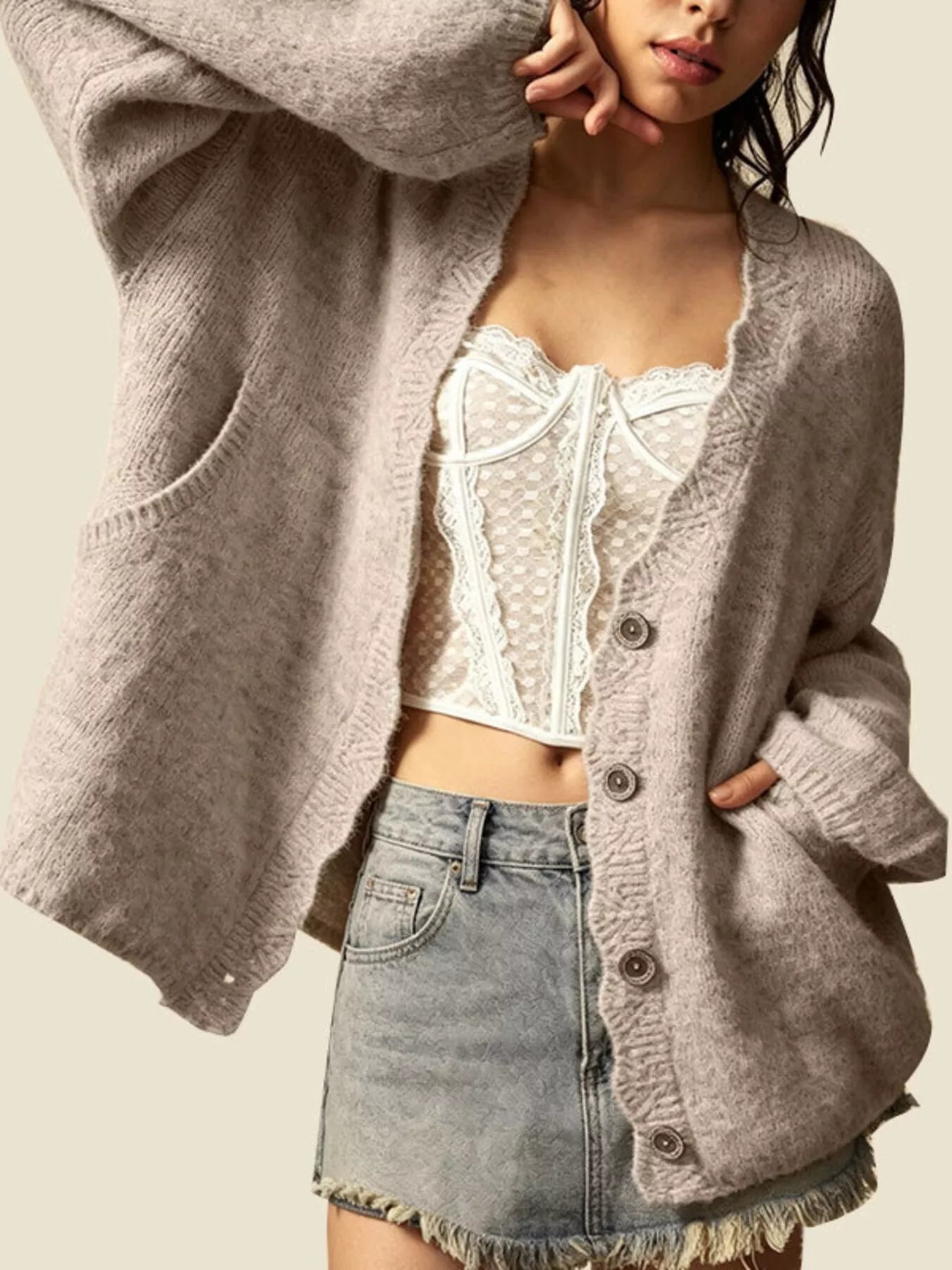 Trendsi V-Neck Button-Down Knit Cardigan -