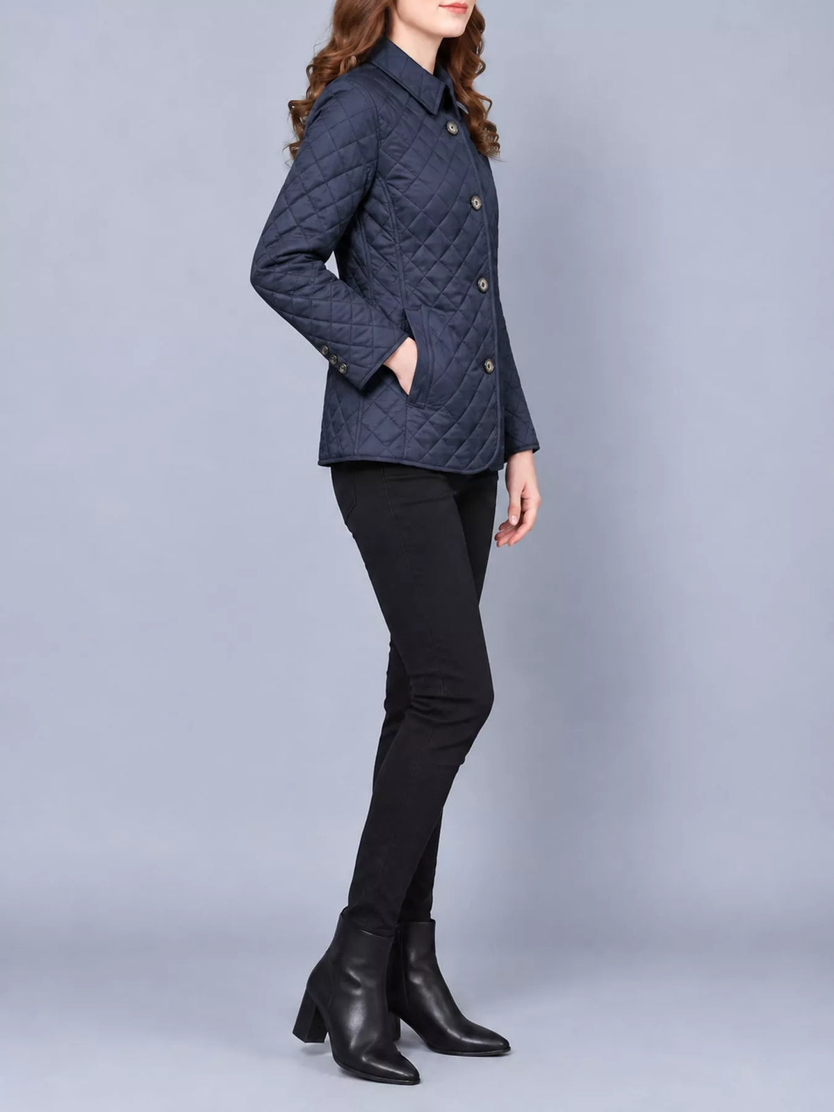 Quilted Lightweight Button-Down Jacket — side view