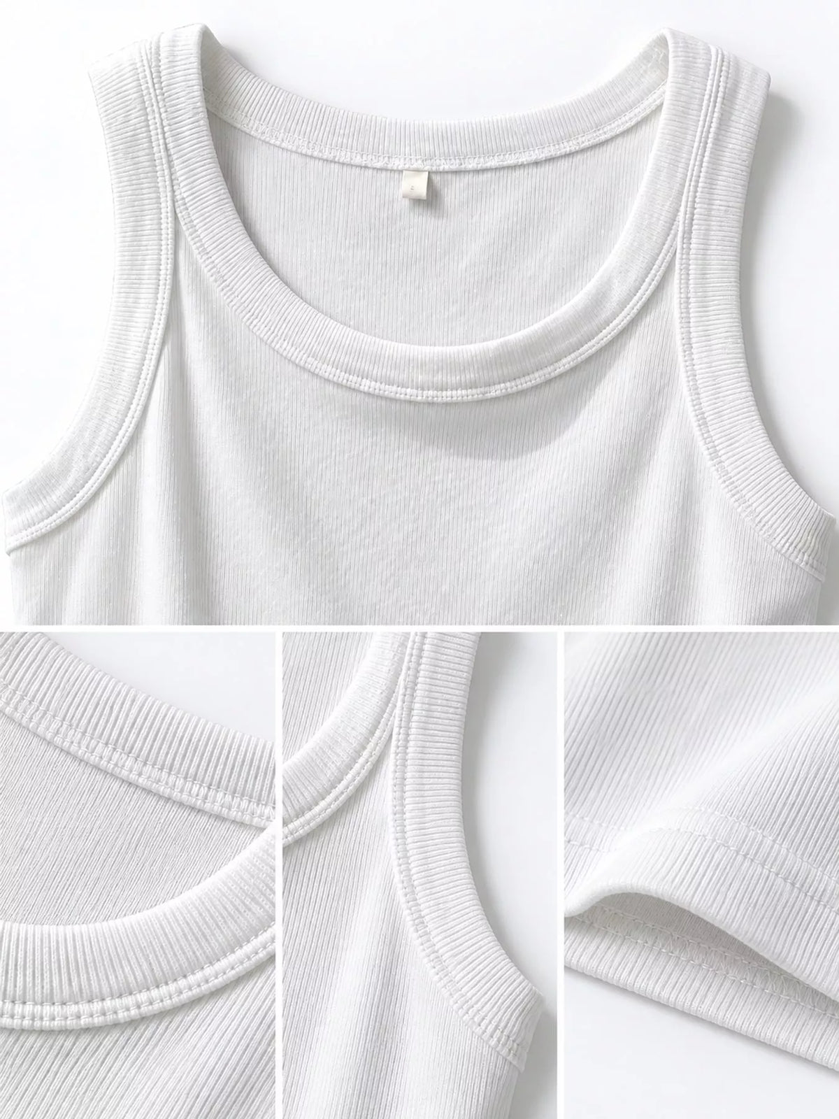 White scoop neck tank top, detail view