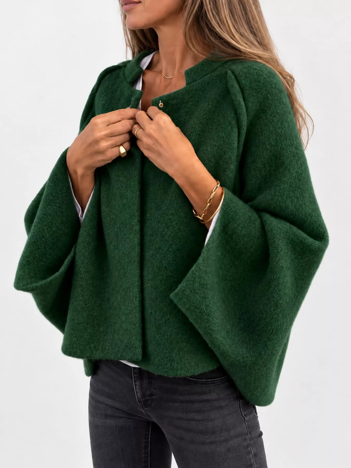 Fuzzy Texture Open-Front Cropped Jacket — side view