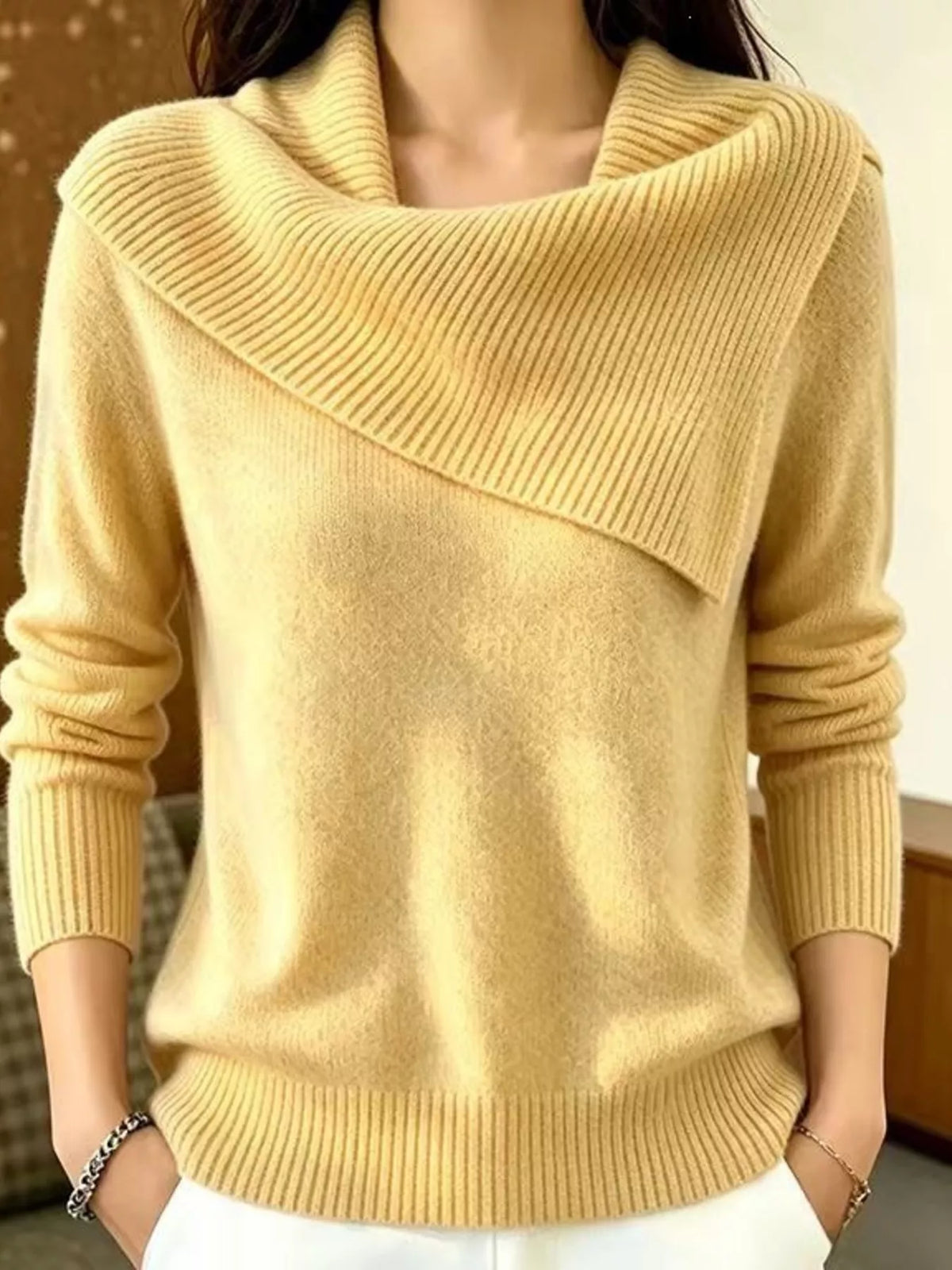 Trendsi Full Size Asymmetric Ribbed Collar Sweater Plus Size -