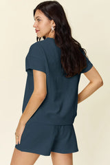 Trendsi Double Take Full Size Texture Short Sleeve T-Shirt and Drawstring Shorts Set - Shorts