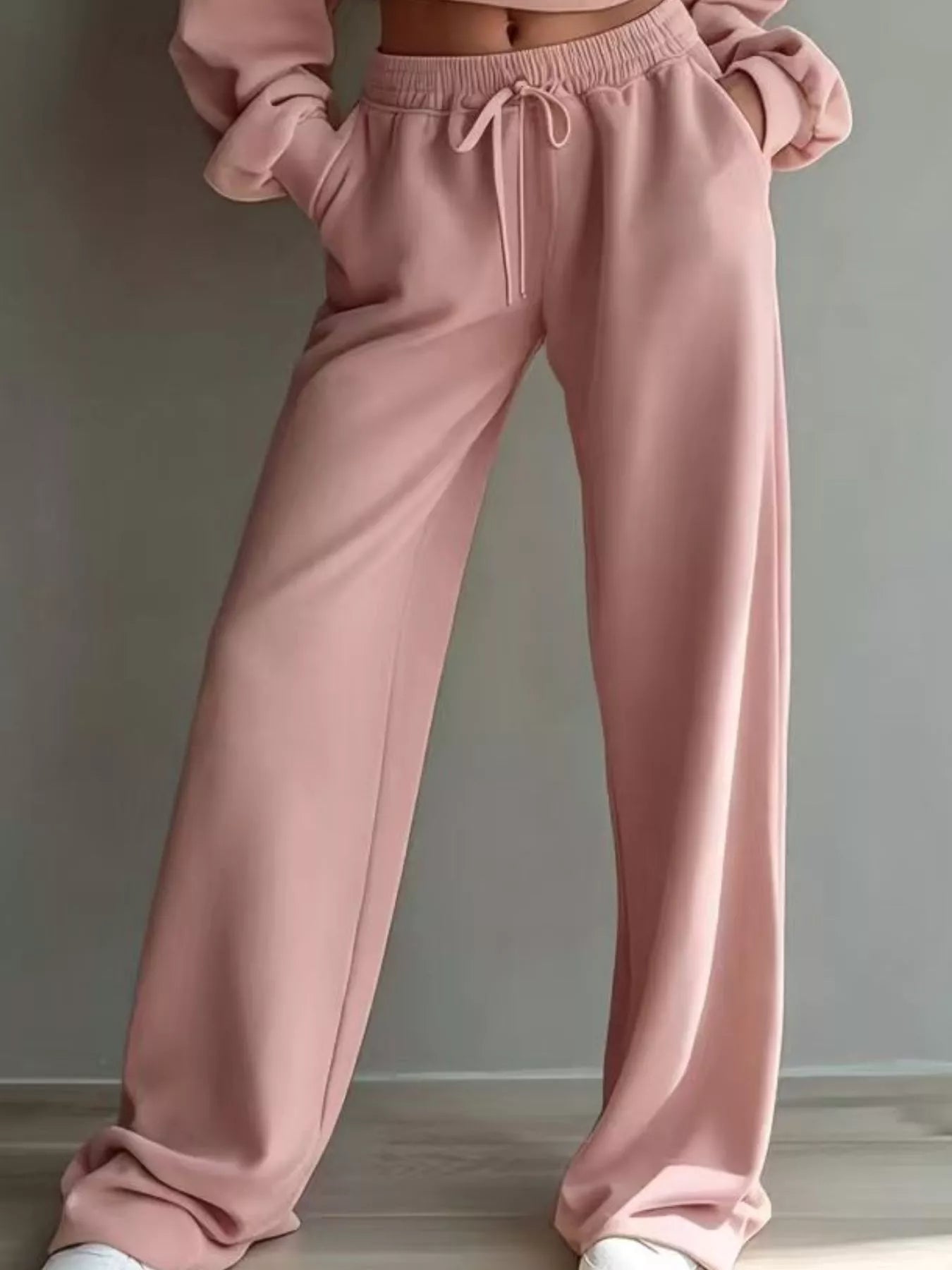 Trendsi Round Neck Cropped Sweatshirt and Wide-Leg Pants -