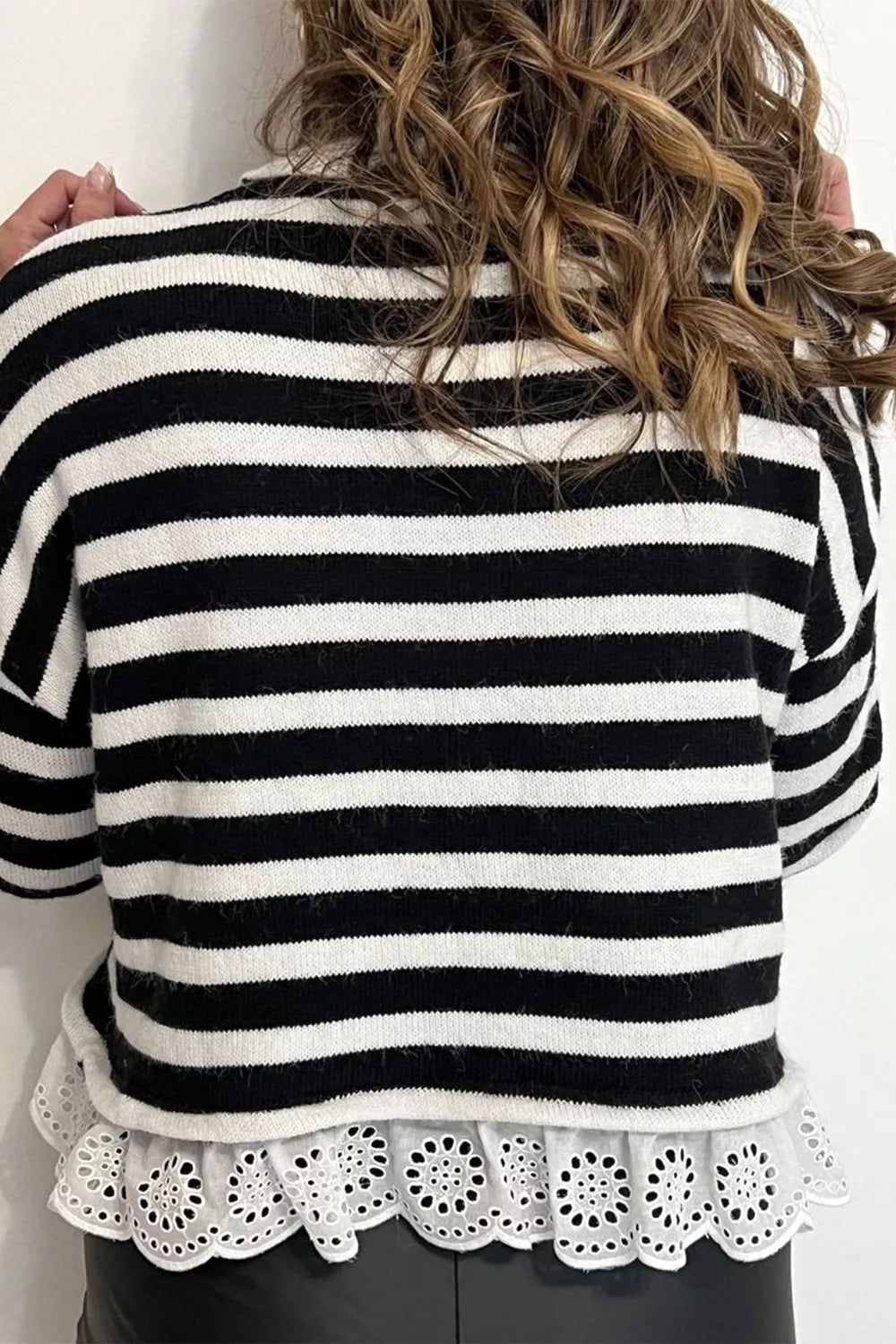 Women's Striped Ruffle-Trim Sweater — alternate product view
